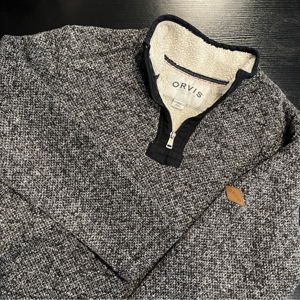 Orvis Sherpa Fleece Quarter Zip Pullover Men’s M Gray Cozy Outdoor